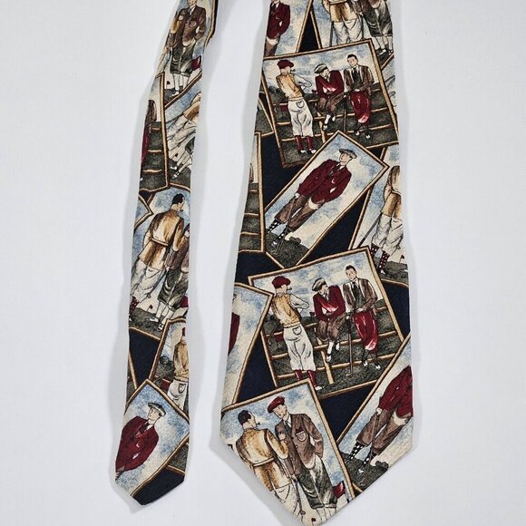 Gant Tie Silk  Multicolor Golf Players Print VTG Boho Art to Wear W3.75 L58 inch - Picture 6 of 16